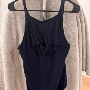 Free People Sleeveless Navy Chiffon Blouse Dress Top Size Large